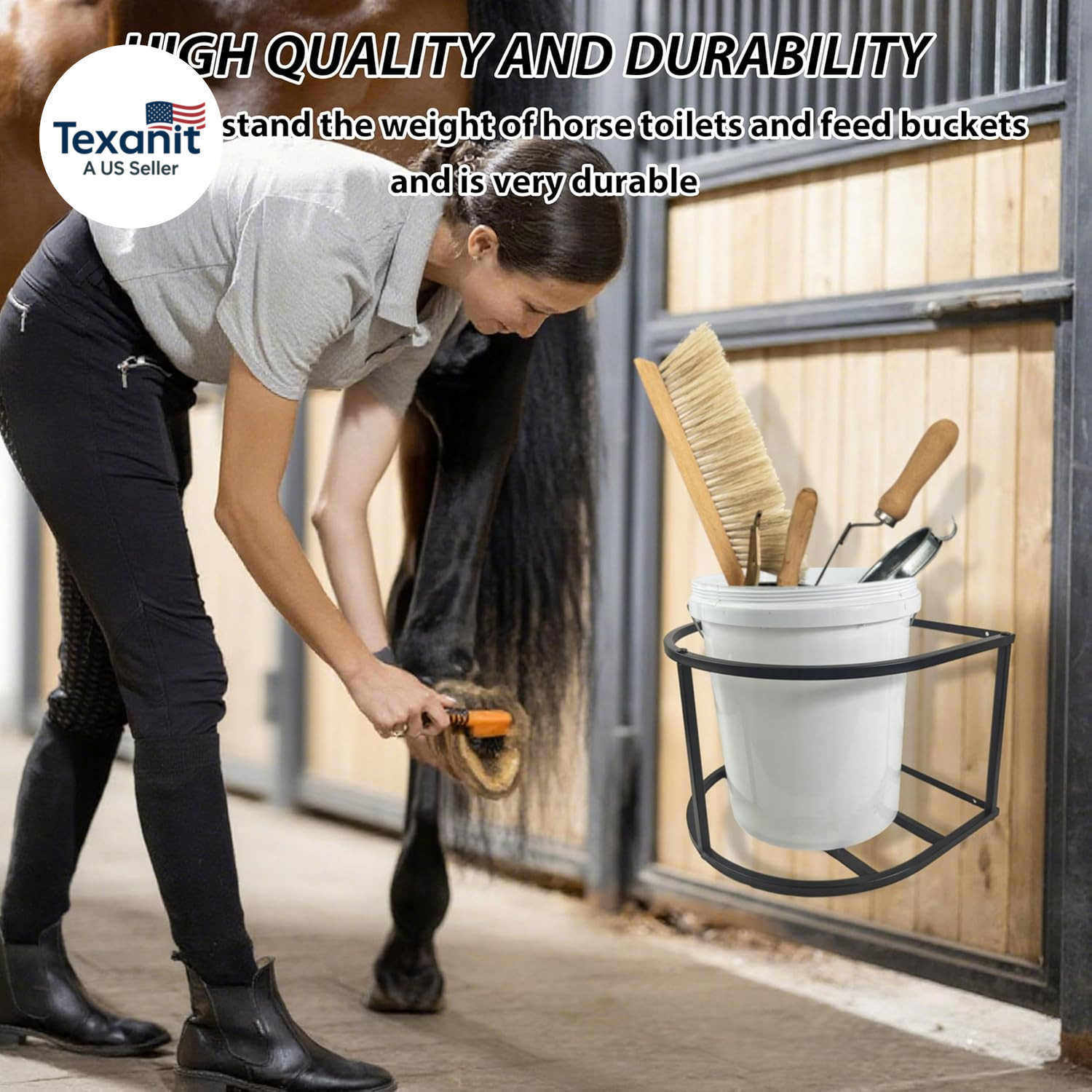 2 Pcs Horse Feed Pail Wall Mount,Heavy Duty Metal Wall Mount Water Bucket Holder