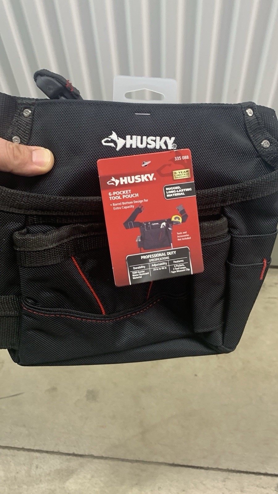 Husky 6-Pocket Tool Belt Pouch Adjustable Quick-Release Buckle Clip in Black