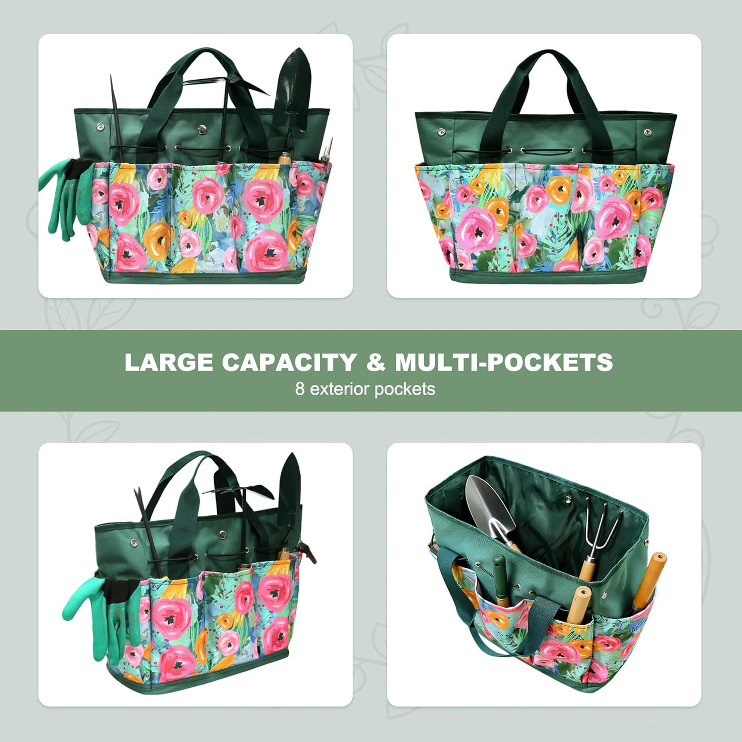 Waterproof Garden Tool Bag, 600D Oxford Portable Gardening Tote with Handle & Mu