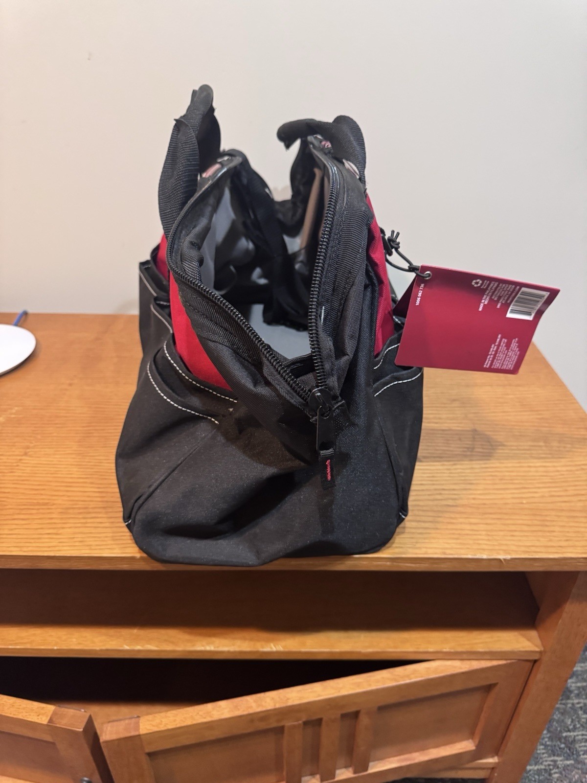 Husky 22 in Spring-Loaded Tool Bag 28 Pockets Red/Black 600D Polyester Strap