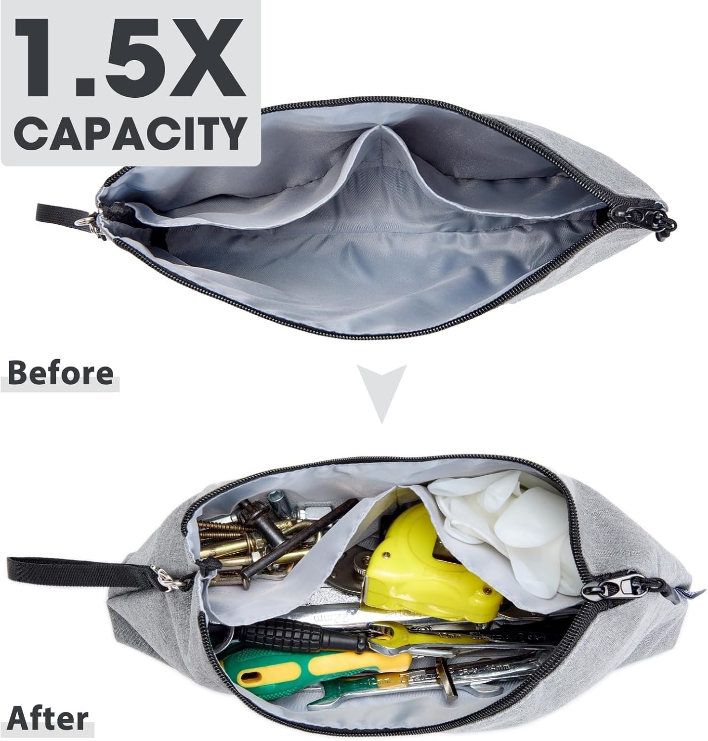 12 Inch Gray Tool Pouch Bag, Travel Organizer, Heavy Duty Polyester Grab Handle