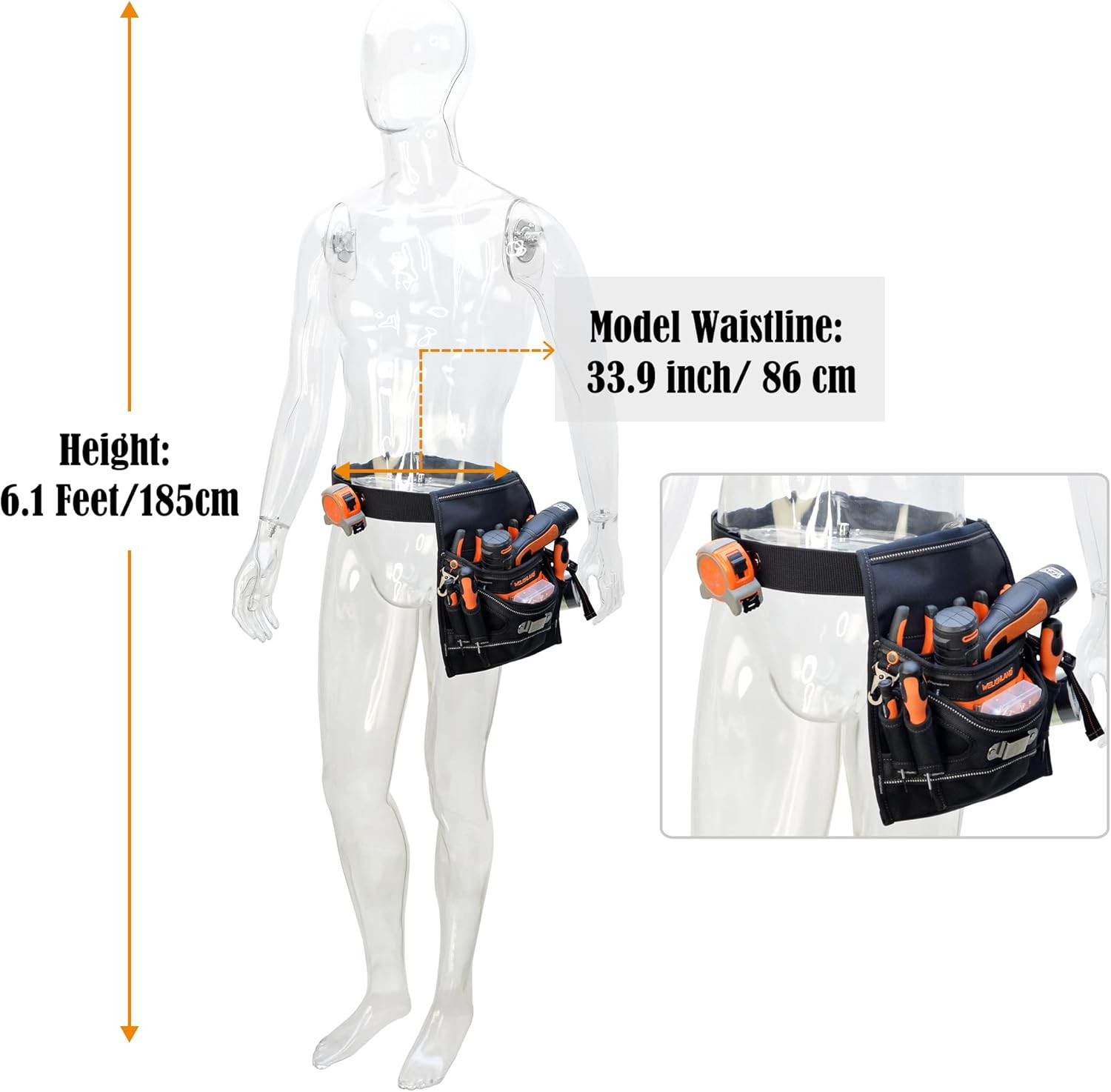 10-Pockets Electrician Tool Pouch with Belt Clip, Electricians Tool Pouches Bag,