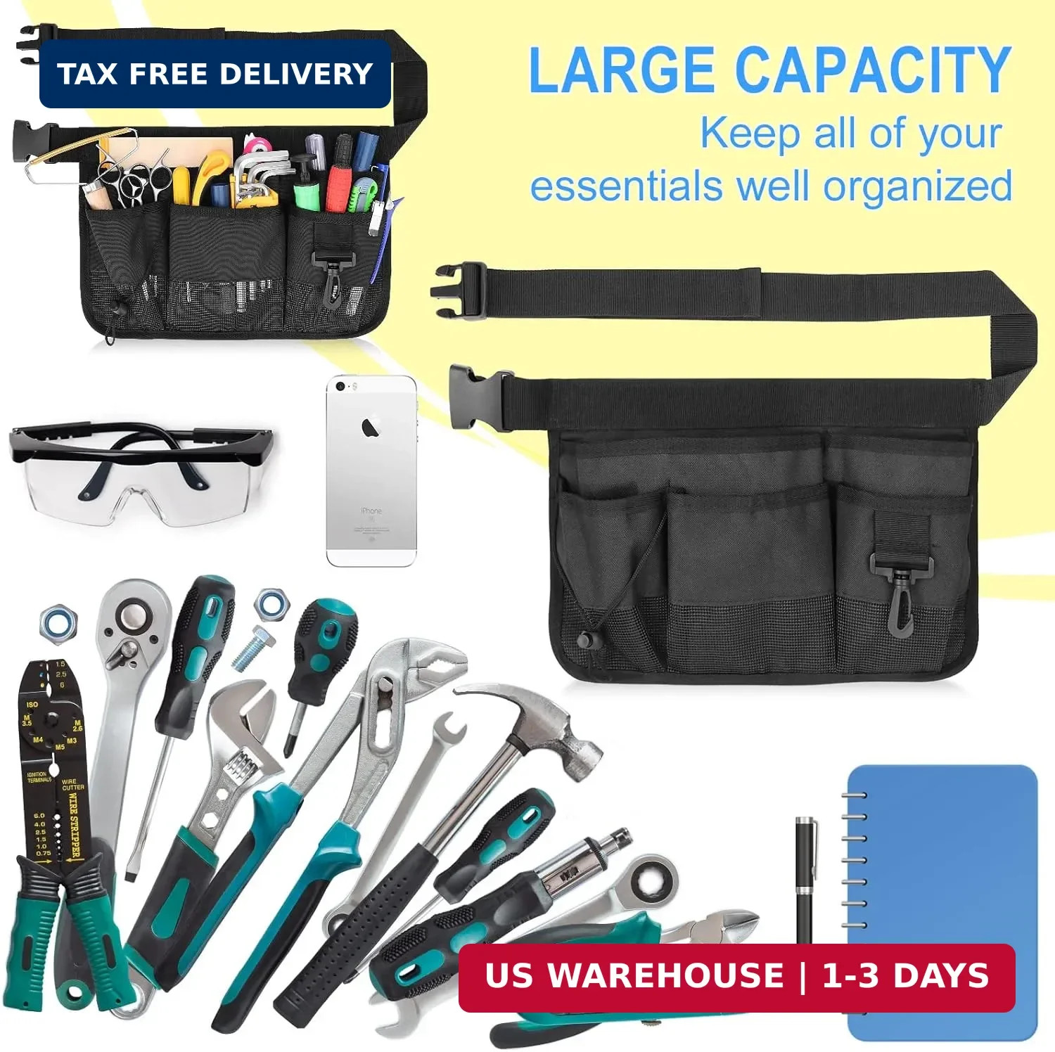 Gardening Tool Waist Bag Belt Heavy Duty Oxford Tool Apron with 7 Pockets of Dif
