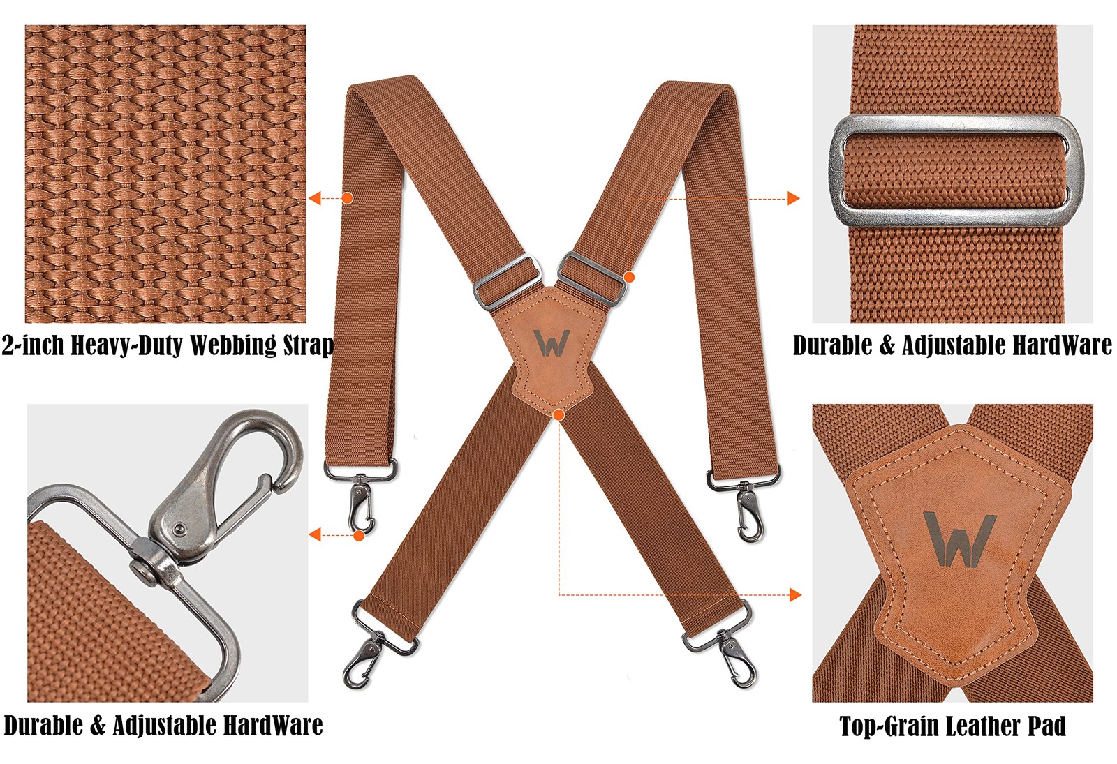 WELKINLAND Brown 2 inch 2″ Wide Strap For Body Size Up To 6.4 Feet,