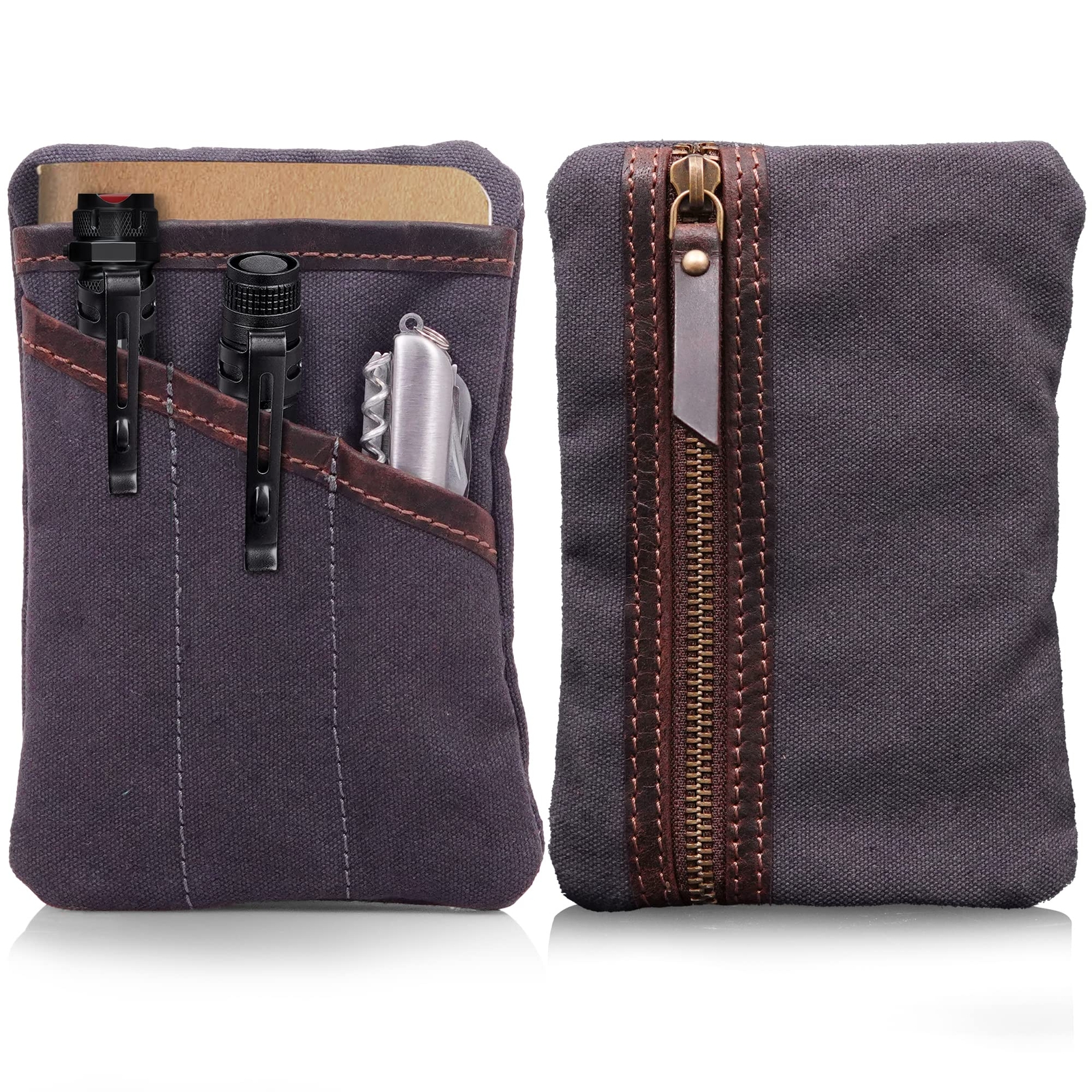 Waxed Canvas EDC Pocket Organizer – Compact EDC Pouch for Men – Multi-Tool Ba…