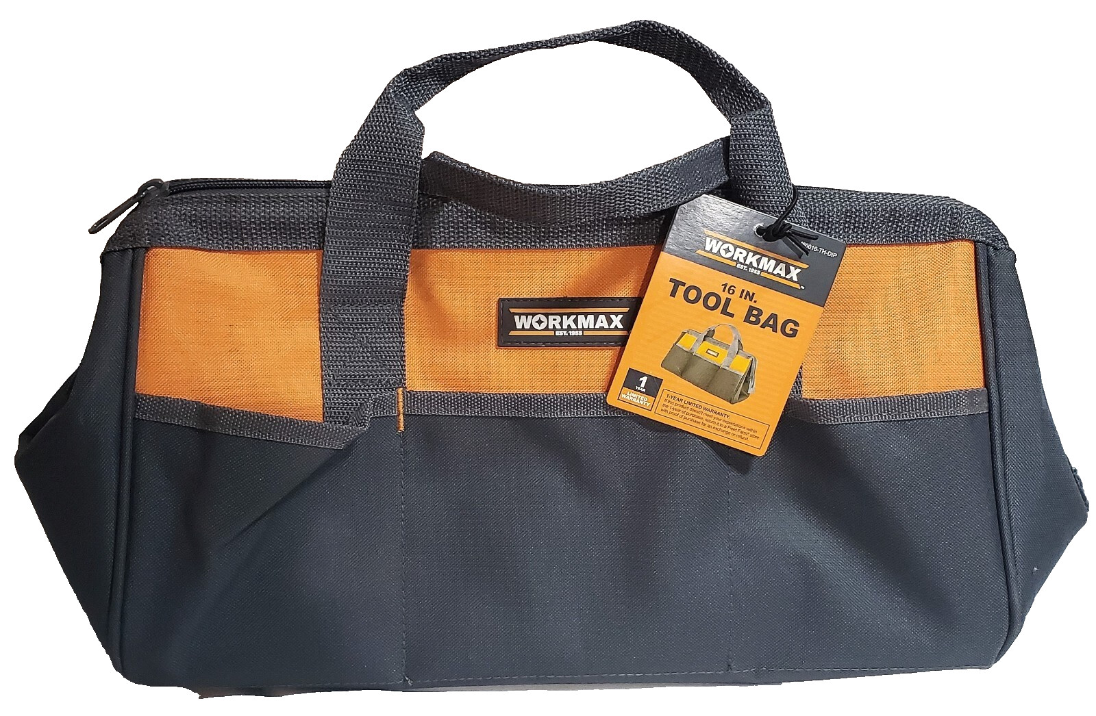 WorkMax Tool Bag 16 inch Gray Orange 9 pocket