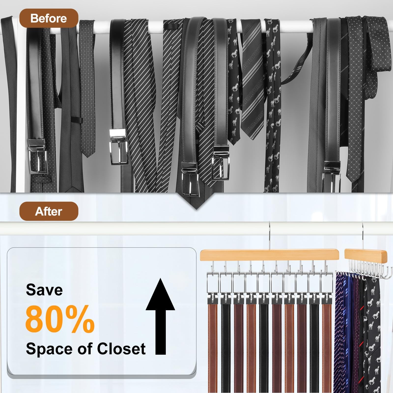 TOPIA HANGER 2 in 1 Belt Tie 5.9 inches (W) x 14.56 (H), Natural