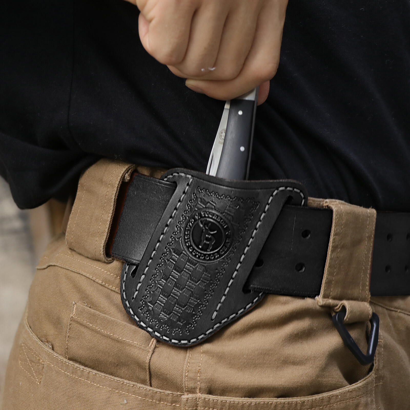 TOURBON Folding Pocket Knife Belt Holster Tool Carry Sheath Cover Gift Black US