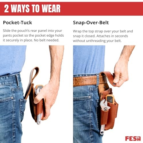 Leather Electrician Tool Pouch – Pocket Caddy Clip On Tool Pouch with Cherry