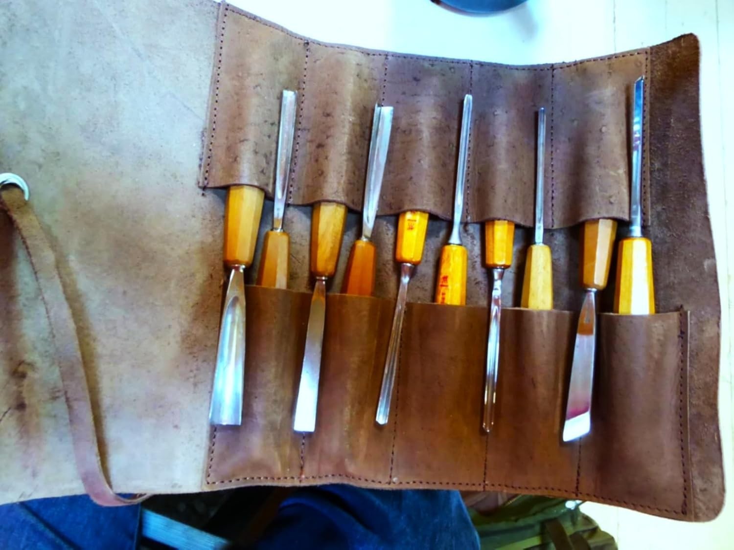 Leather Tool Roll Up Pouch 10 Slots Leather Tool Wrench Roll/Chisel Bag Portable