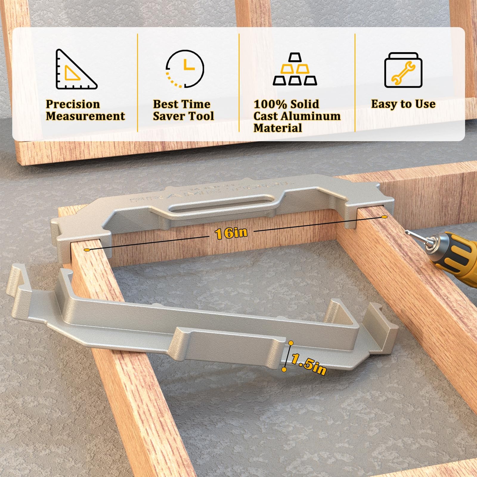 Framing Tools,16 Inch On-Center Stud Layout Tool,100% Cast 1 Pack, Grey