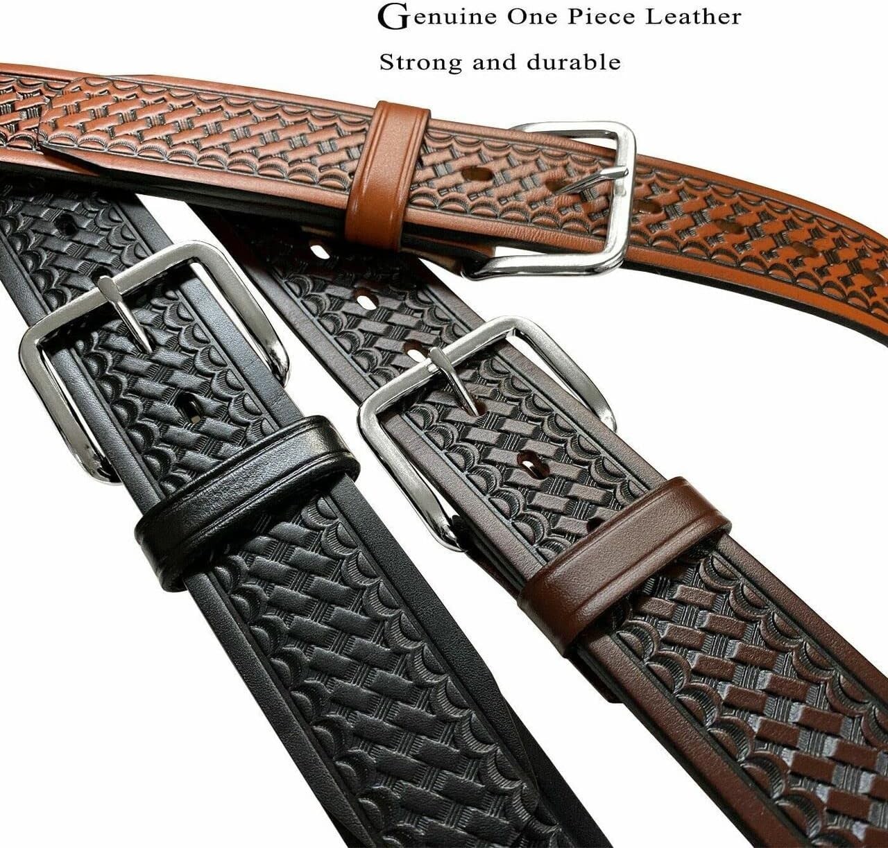 Full Grain Leather Work Belt 1-3/4″ Wide, Silver Buckle