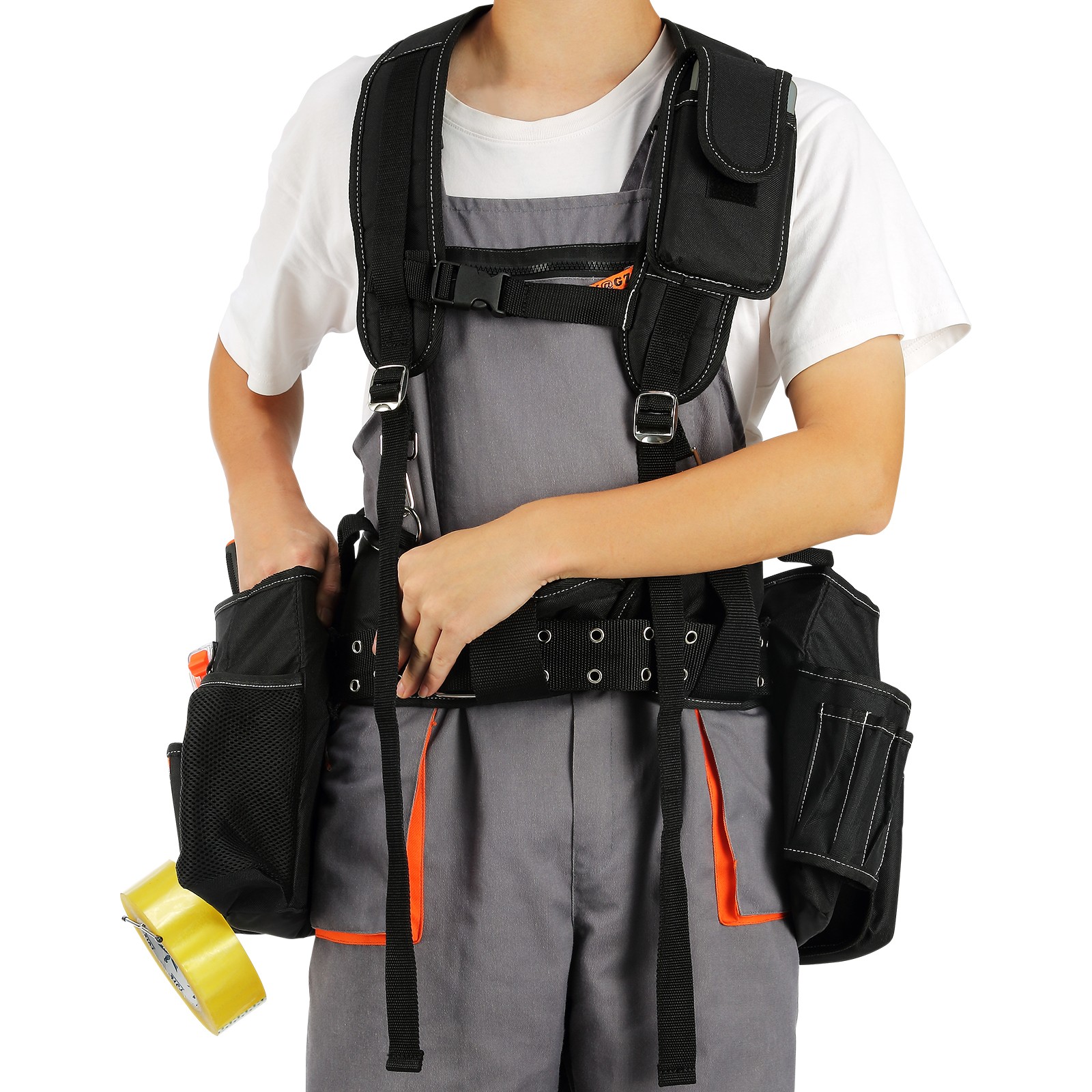 Uimoso Tool Belt with Suspenders Adjustable Carpenter Tool Pouch 600D Polyester