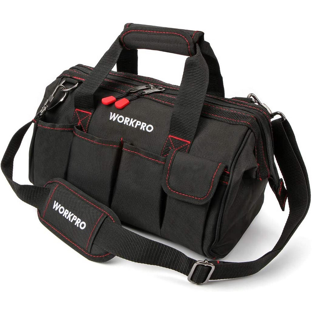 WORKPRO 16″/14″/12″ Close Top Wide Mouth Tool Storage Bag Rubber Base Pocket Bag