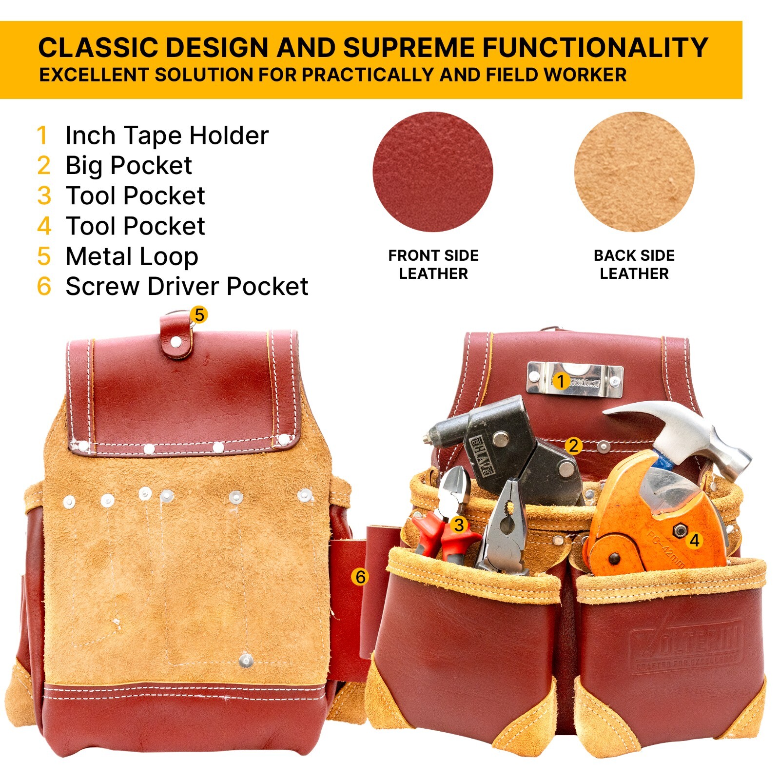Heavy Duty Grain Leather Carpenter Tool Belt | Leather Tool Pouch Construction