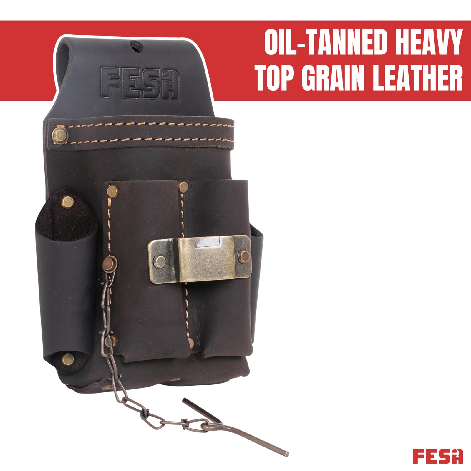 Small Electrician Tool Pouch Leather 7in1 Tape Measure Drill Clip Belt