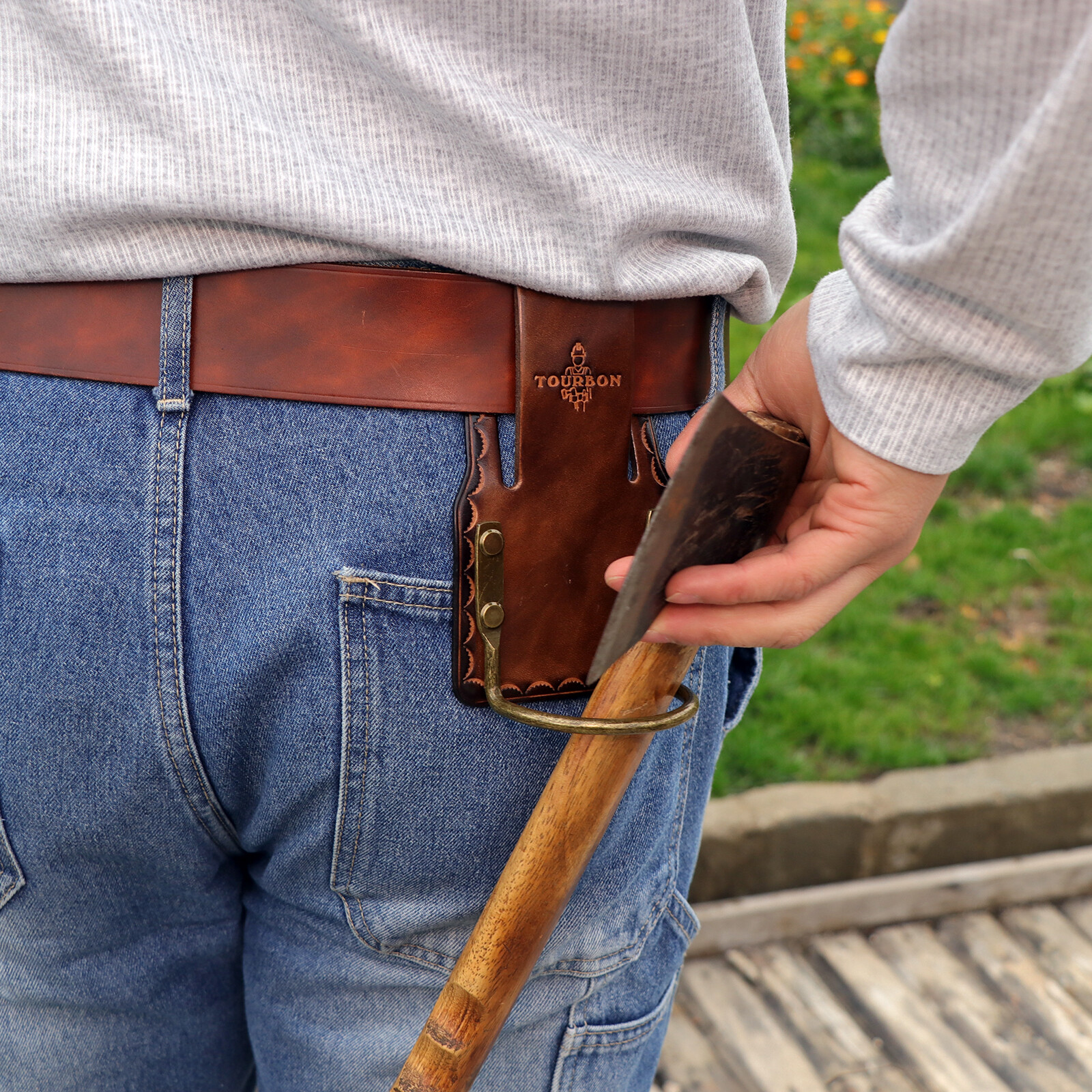 TOURBON Leather Hammer Hanger Drill Holder Axe Holster 3″ Belt Loop Heavy Duty
