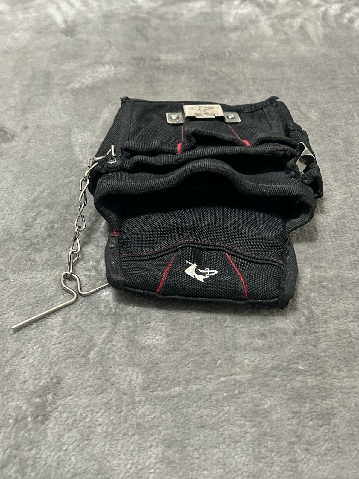 Black & Red Fabric Tool Belt Pouch with Belt Loop, Chain and Metal Clip