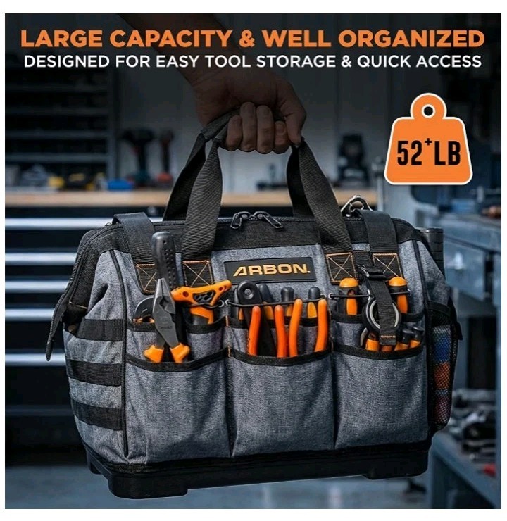 Arbon Electrician Tool Bag Heavy Duty Organizer with 34 Pockets Large Storage.