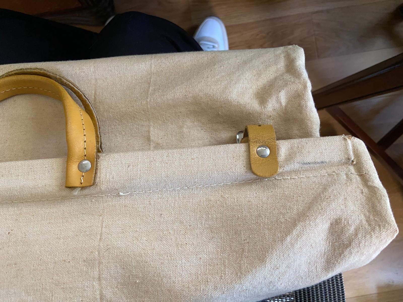 Vintage Lineman Utility Tool Bag Canvas Riveted Leather Handles Solid Bottom