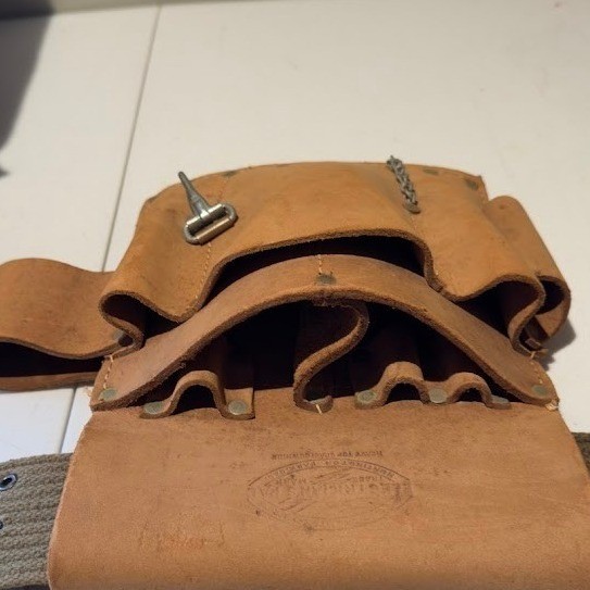 Vintage Electricians Pal No 500 Leather Tool Pouch with Canvas Web Belt Tan USA