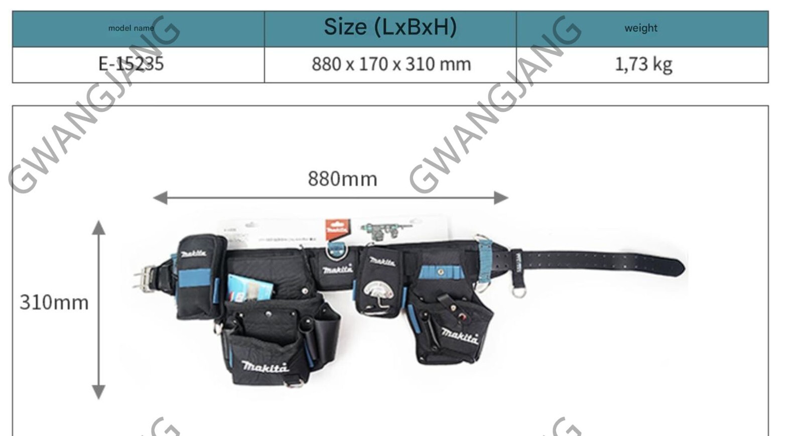 Makita E-15235 Ultimate Heavyweight Tool Belt Set Pouch After E-05175 P-71897