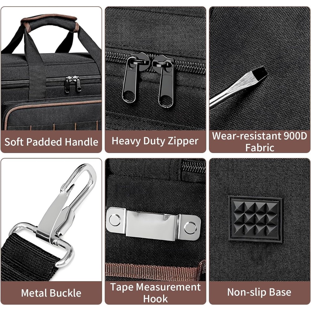 17″ Oxford Tool Tote W/ Padded Handle – Multi-Pocket Organizer for Electricians