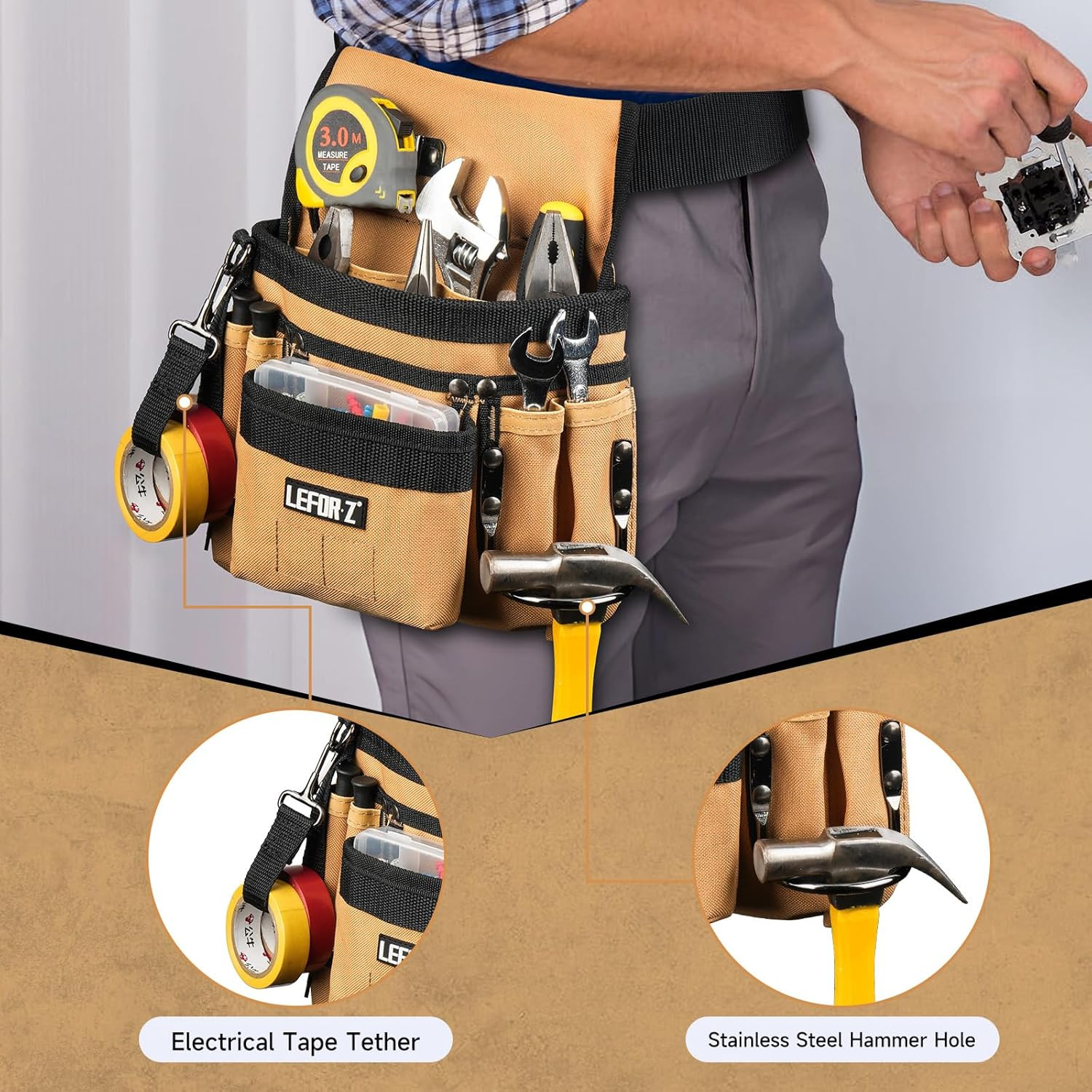 3-in-1 Magnetic Tool Belt with Padded Holster for Pros and DIYers