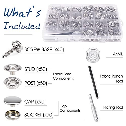 323-Piece Canvas Snap Kit – Marine Grade Stainless Steel, DIY Cover Tools, Punch