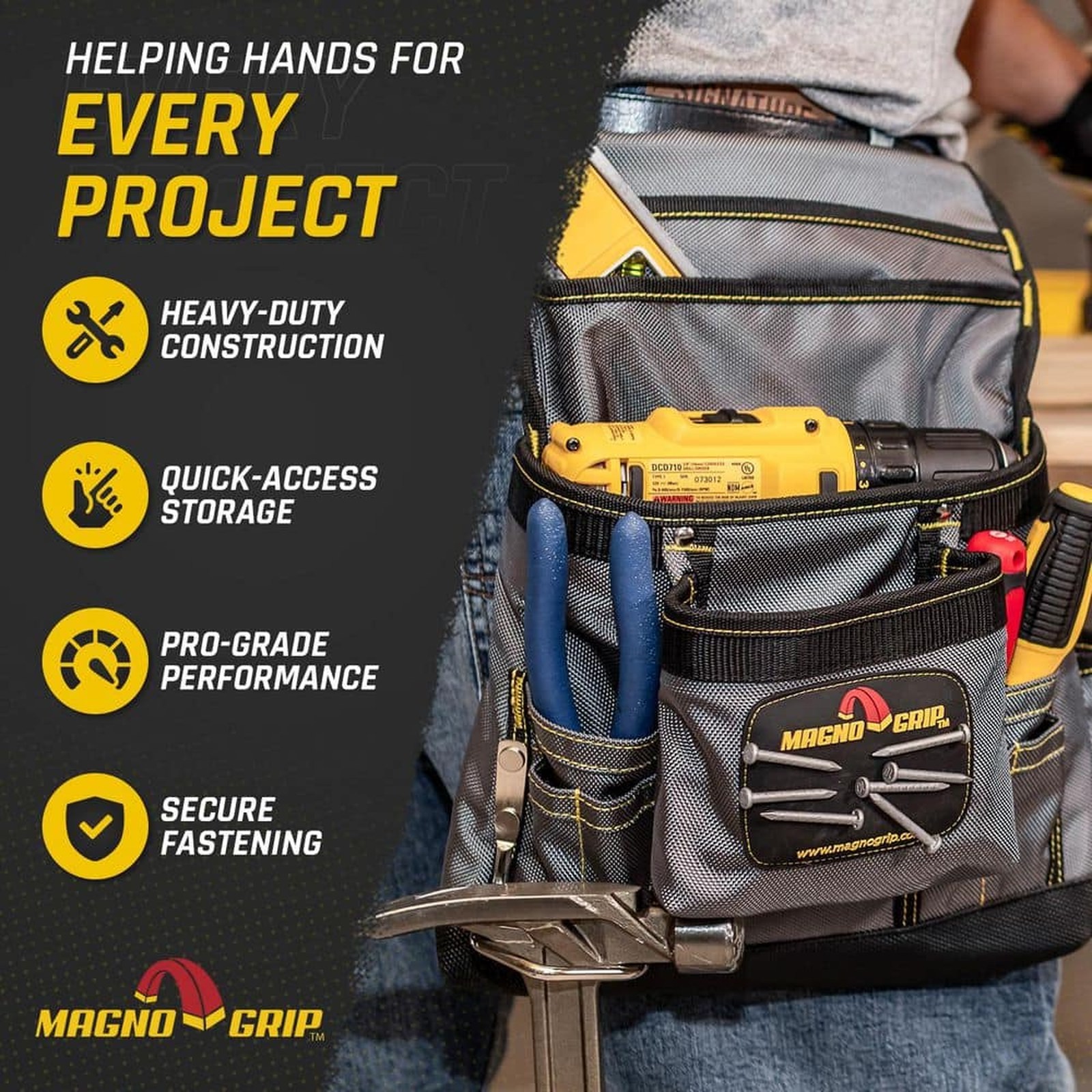 MagnoGrip 11 in. 10-Pocket Magnetic Tool Pouch with Belt