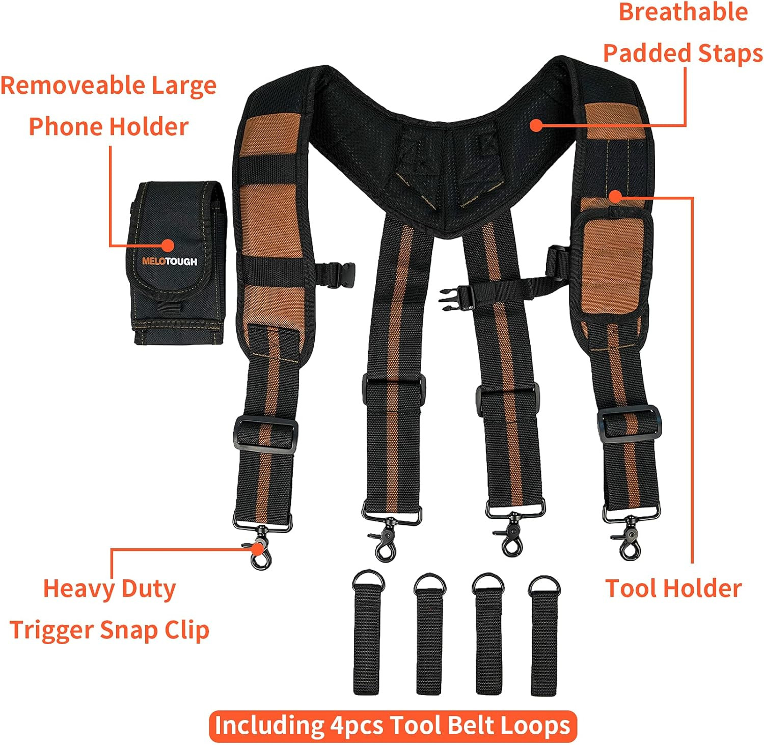 Professional Heavy-Duty Tool Belt with Suspenders & Magnetic Wristband