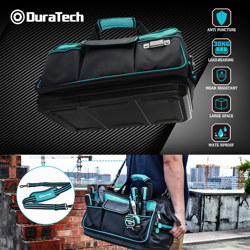 DURATECH Wide Mouth Tool Bag 17-in Large Storage 32 Pocket Bag Organizer w/Strap