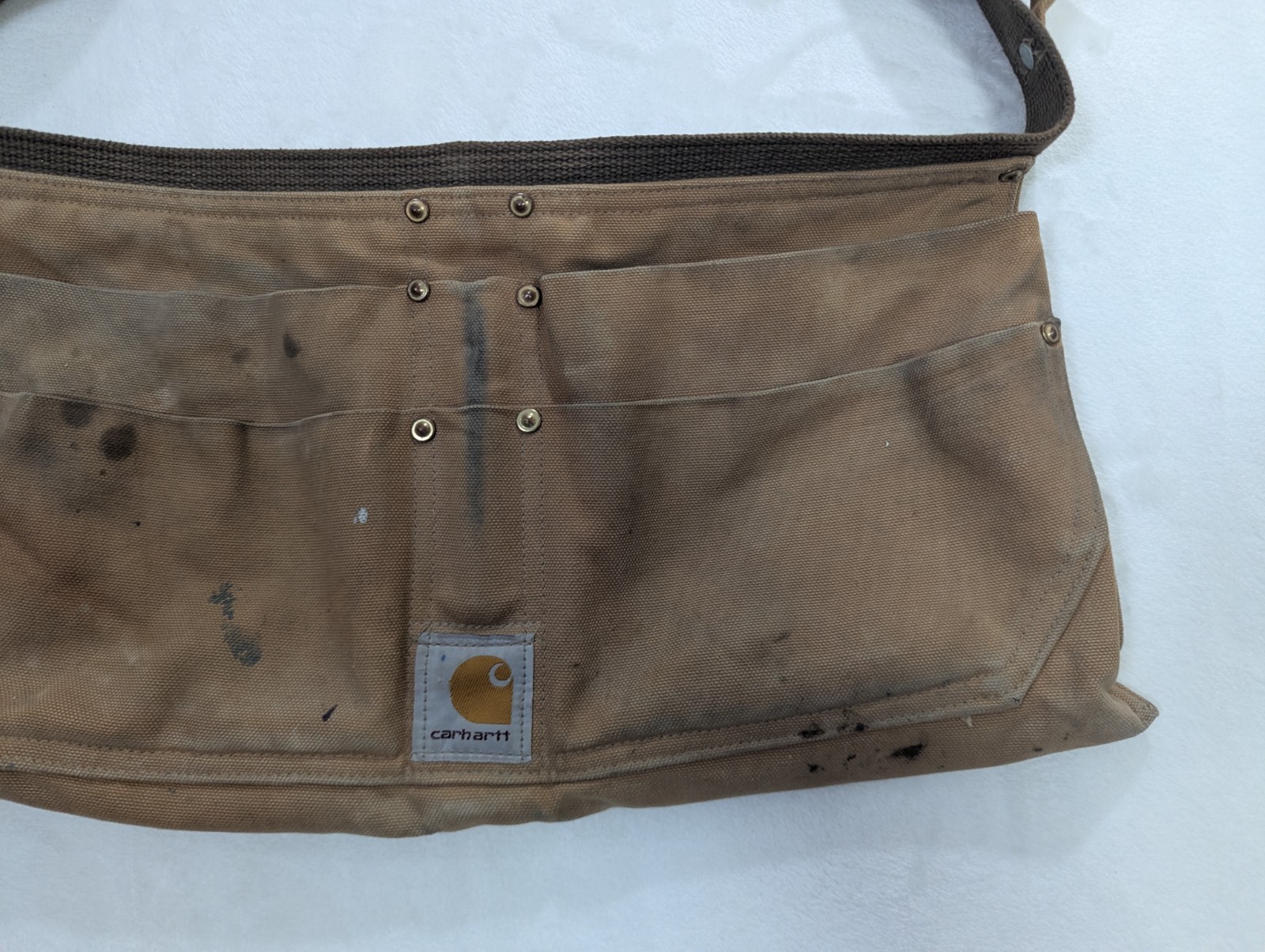 Carhartt Duck Nail Canvas Brown Tool Belt Server Apron Adjustable Distressed