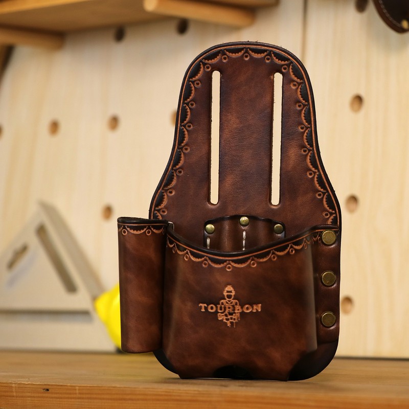 TOURBON Leather Tape Measuring Belt Pouch Knife Holder Contractor Pencil Case