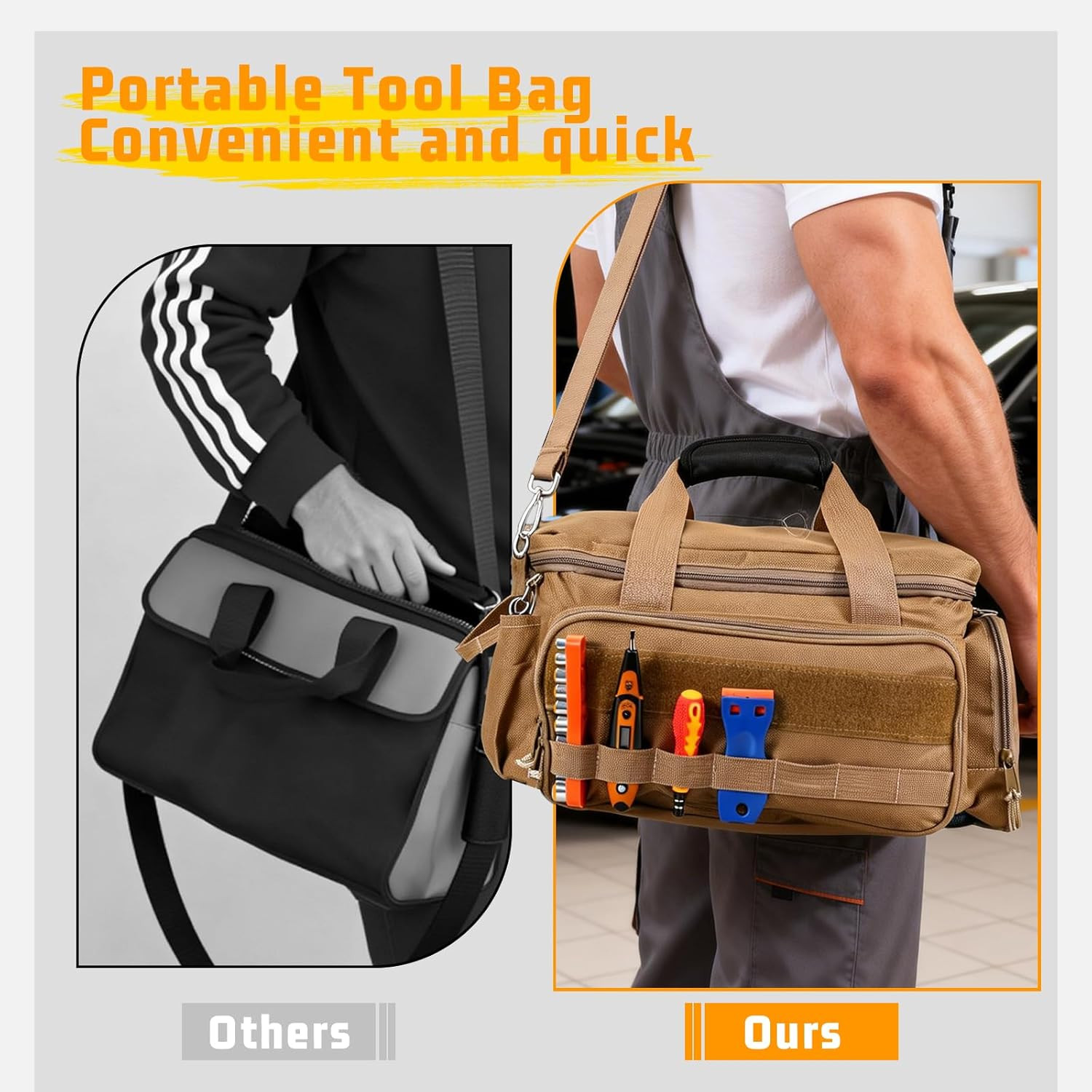 14-Inch Heavy Duty Tool Bags for Men, Tactical Tool Bag with Anti-Friction Botto