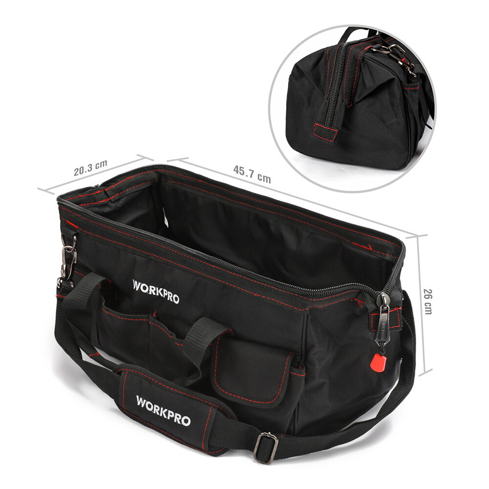 WORKPRO 18» Tool Bag Zipper Wide Mouth Open Top Tool Organizer Case Black/Blue