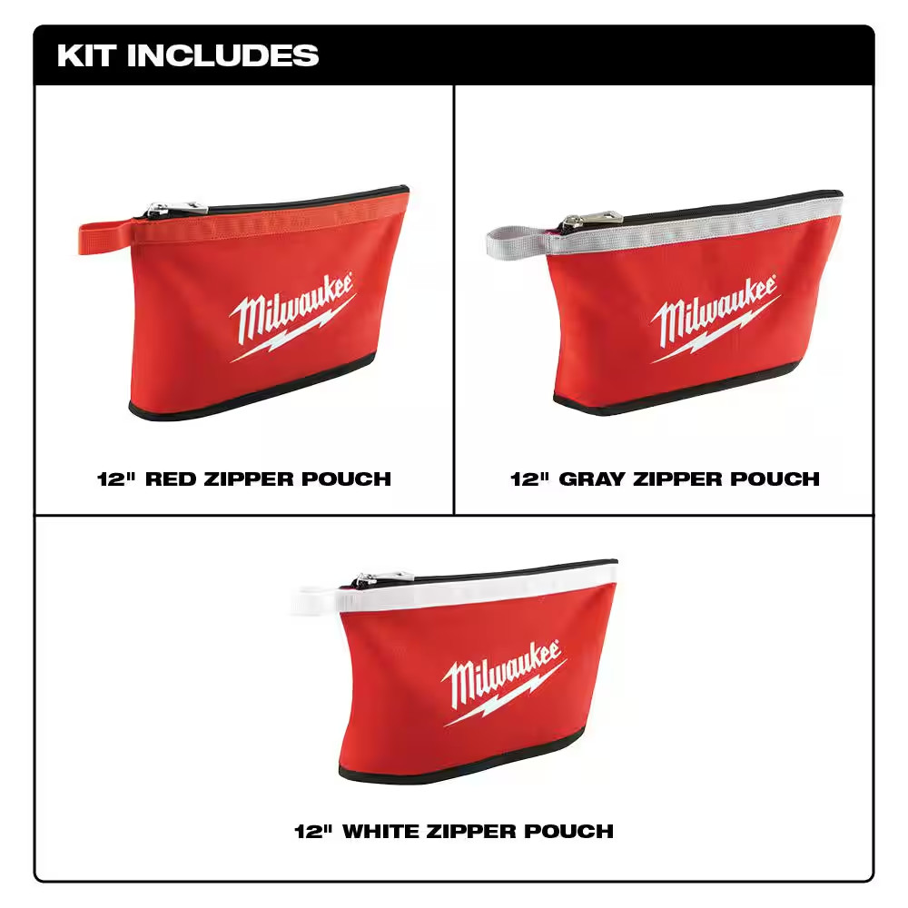 12 In. Zipper Tool Bag in Multi-Color (3-Pack)