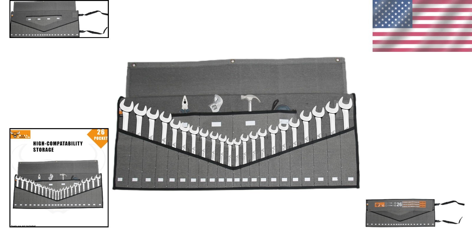 Lightweight 26-Pocket Tool Roll Organizer with Rugged Cotton Canvas Design