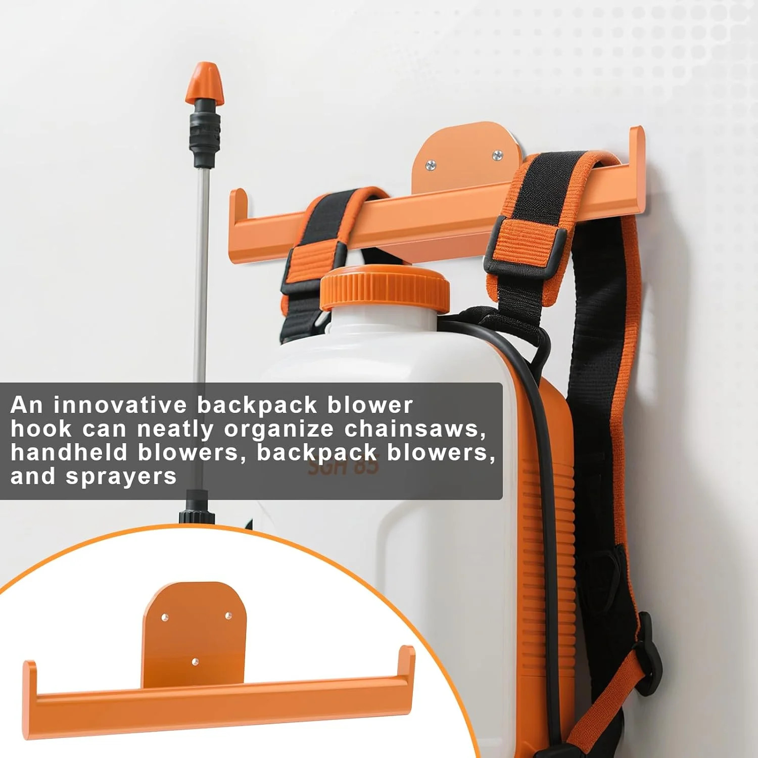 FLEXI RODS Backpack Leaf Blower Hanger, Backpack Sprayer Wall Mount, Lawn Care A