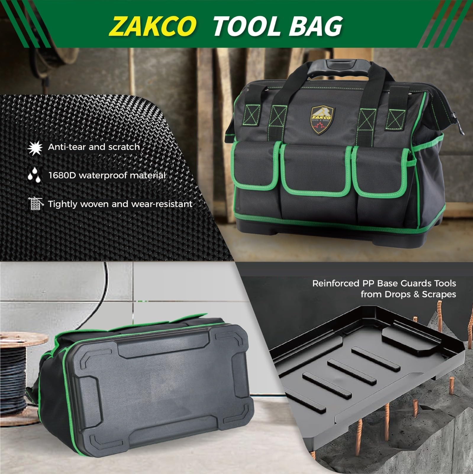16 inches Top Opening Tool Tote, 1680D Durable Tool Organizer for Plumber, El…