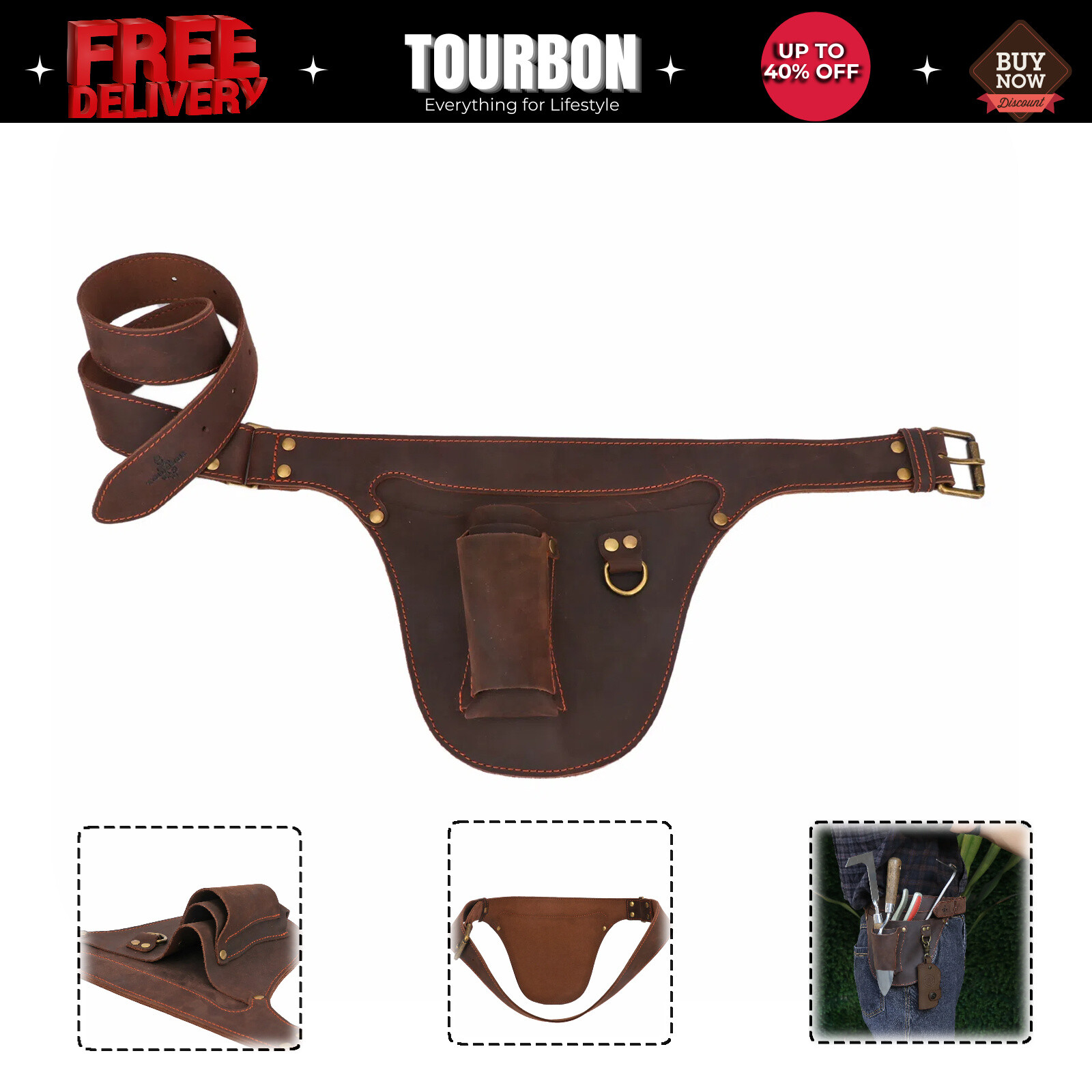 TOURBON Garden Tool Pack Florist Belt Bag Storage Pouch Electrician Tool Holster