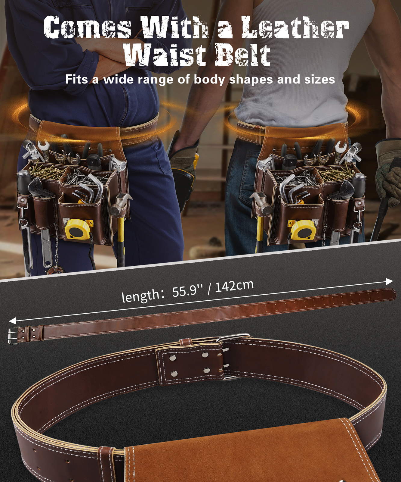 10 Pockets Vintage Leather Tool Belt Bag Large Capacity Carpenter Tool Pouch