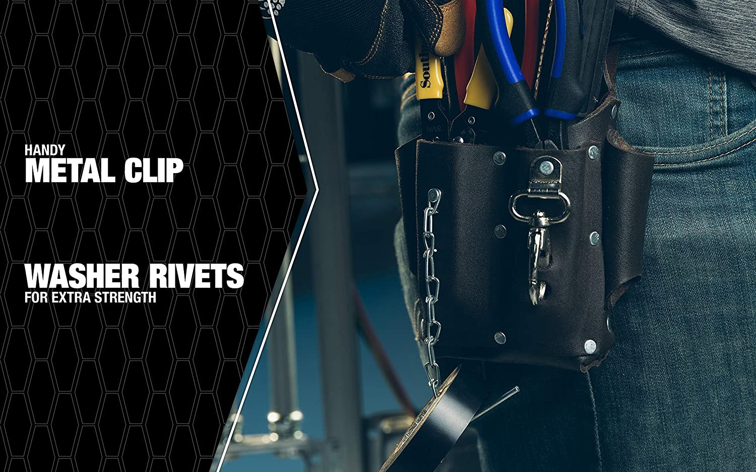 POUCH4 Leather Tool Pouch; 5 Pocket Pouch with Electrical Tape Chain; Fade Resis