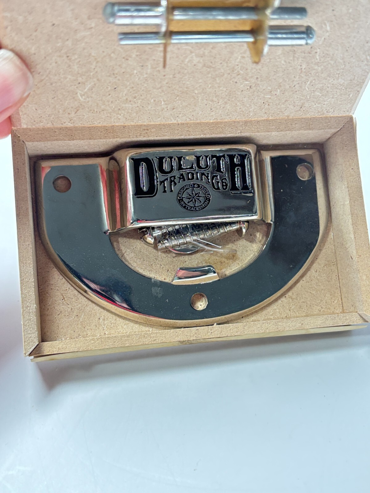 RARE New in Box Duluth Trading Company Metal Tape Measure Clip Holder Wall Mount