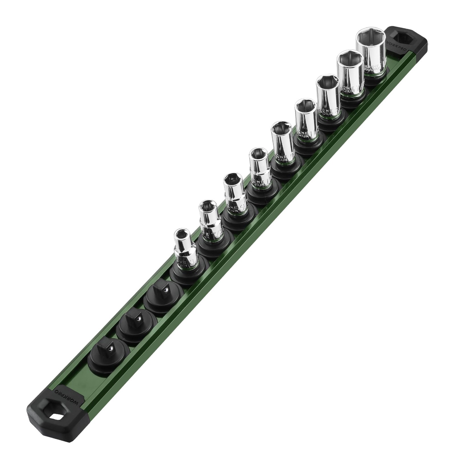 WORKPRO Magnetic Socket Organizer, 1/4-Inch Drive Aluminum 1/4″ DR, Green