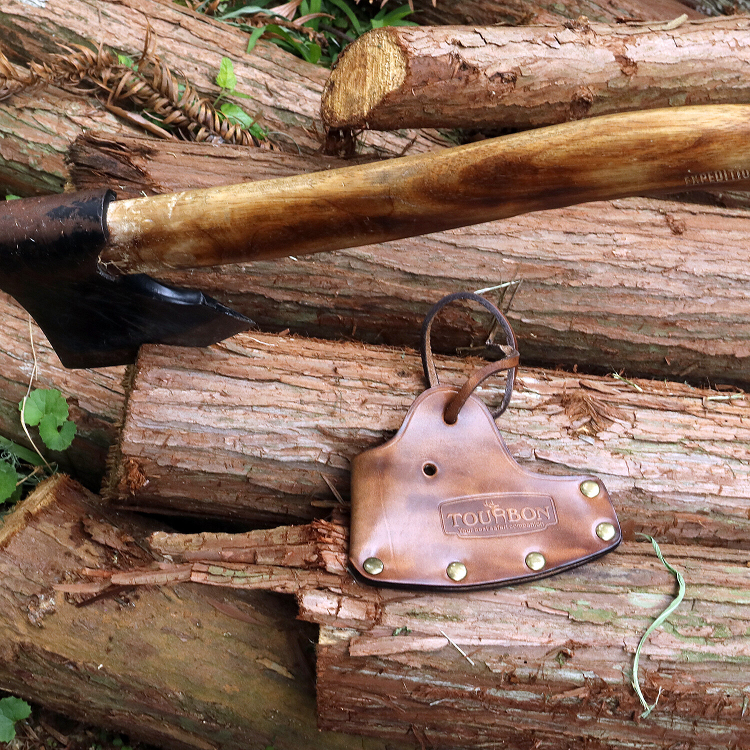 TOURBON Axe Holder Hatchet Lanyard Blade Sheath Head Cover-Cowhide Leather Craft