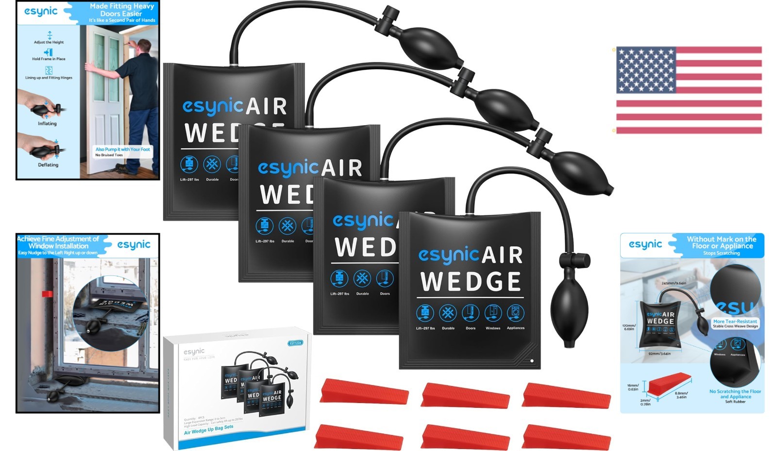 Heavy-Duty 4-Pack Air Wedge Bag Kit – 300lbs Lift Capacity for Door Install