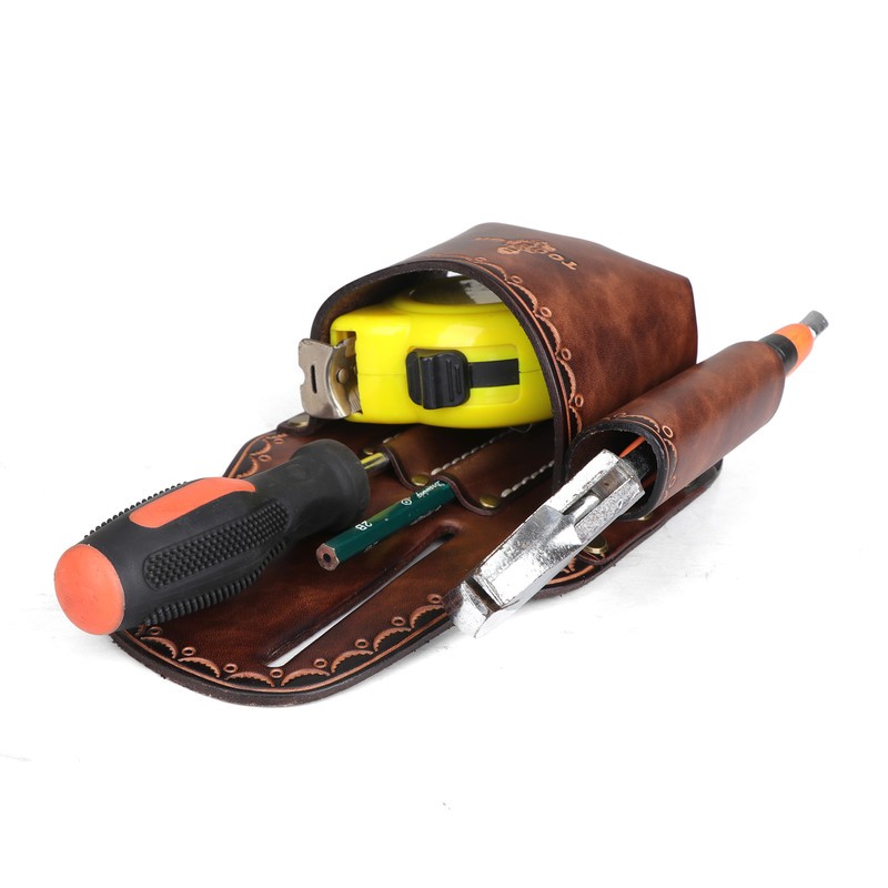 TOURBON Leather Tape Measuring Belt Pouch Knife Holder Contractor Pencil Case