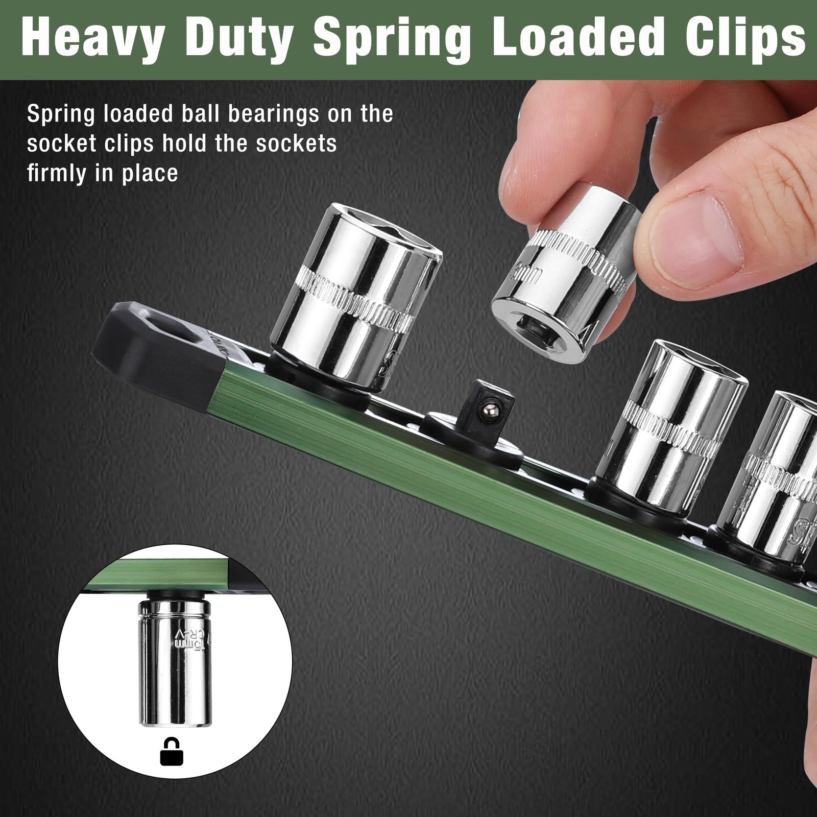 WORKPRO Magnetic Socket Organizer, 1/4-Inch Drive Aluminum 1/4″ DR, Green