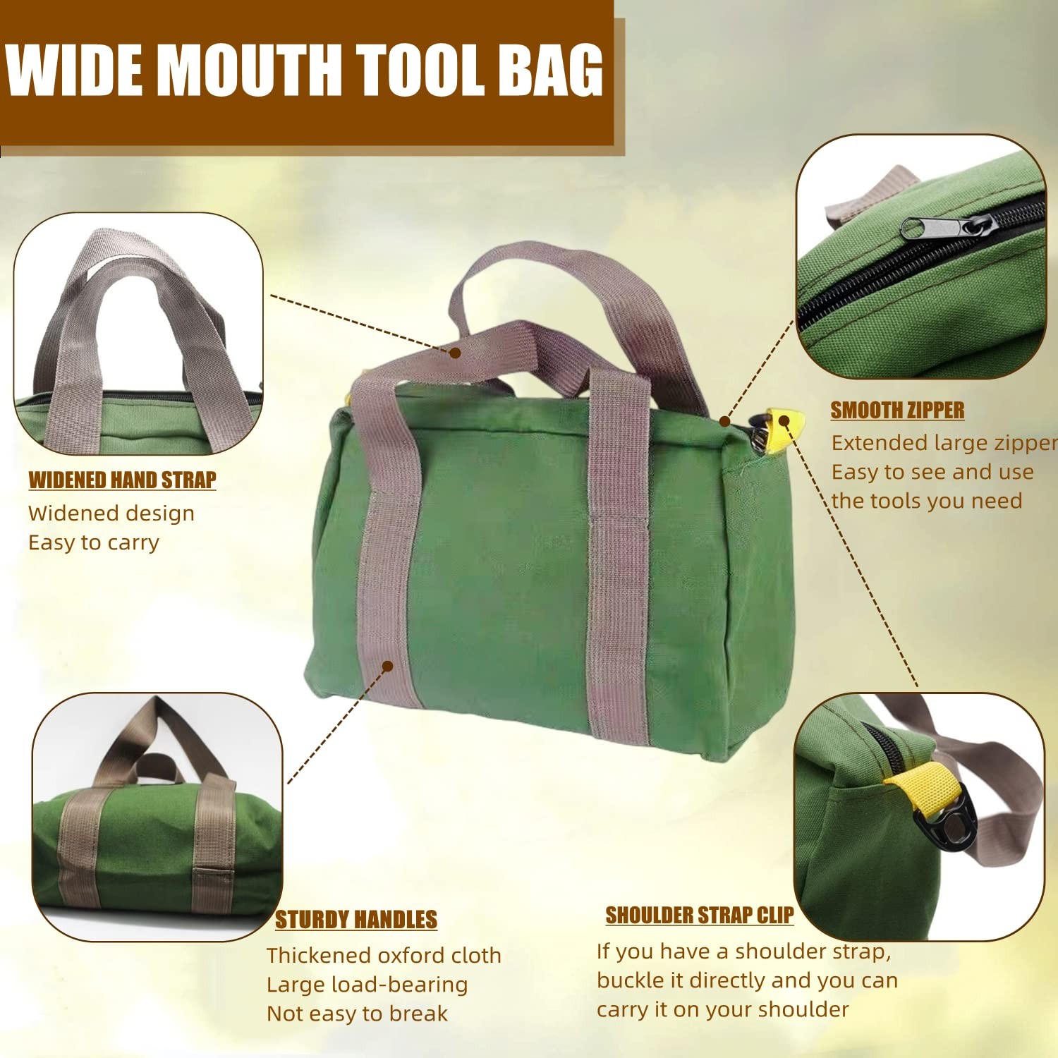 20 Inch Wide Mouth Tool Bag, Heavy Duty Canvas Tool Storage Bag, Large Capaci…